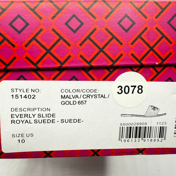 Tory Burch Womens Everly Slide Royal Suede Malva Crystal Gold Size 10 - Picture 5 of 5